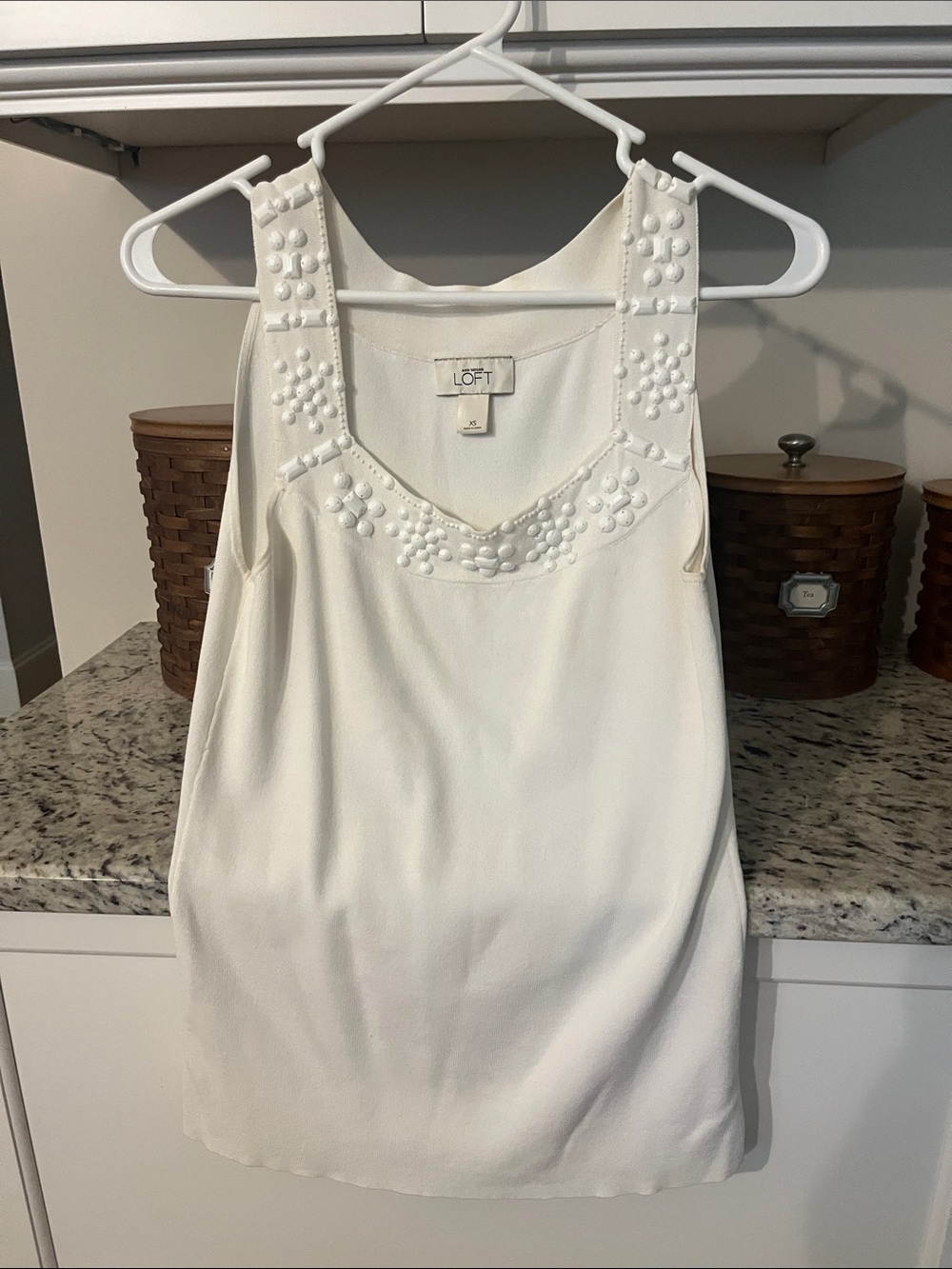 LOFT Cream Beaded Sleeveless Shell